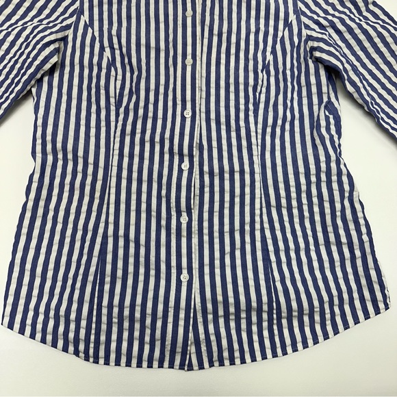 Lafayette 148 Striped Three Quarter Sleeve Button Down Shirt Womens Size 10 - Picture 7 of 10